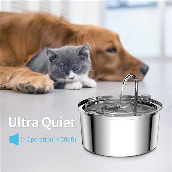 Cat Water Fountain, 3.2L/108oz Automatic Stainless Steel Pet Fountain Dispenser - Picture 5 of 6